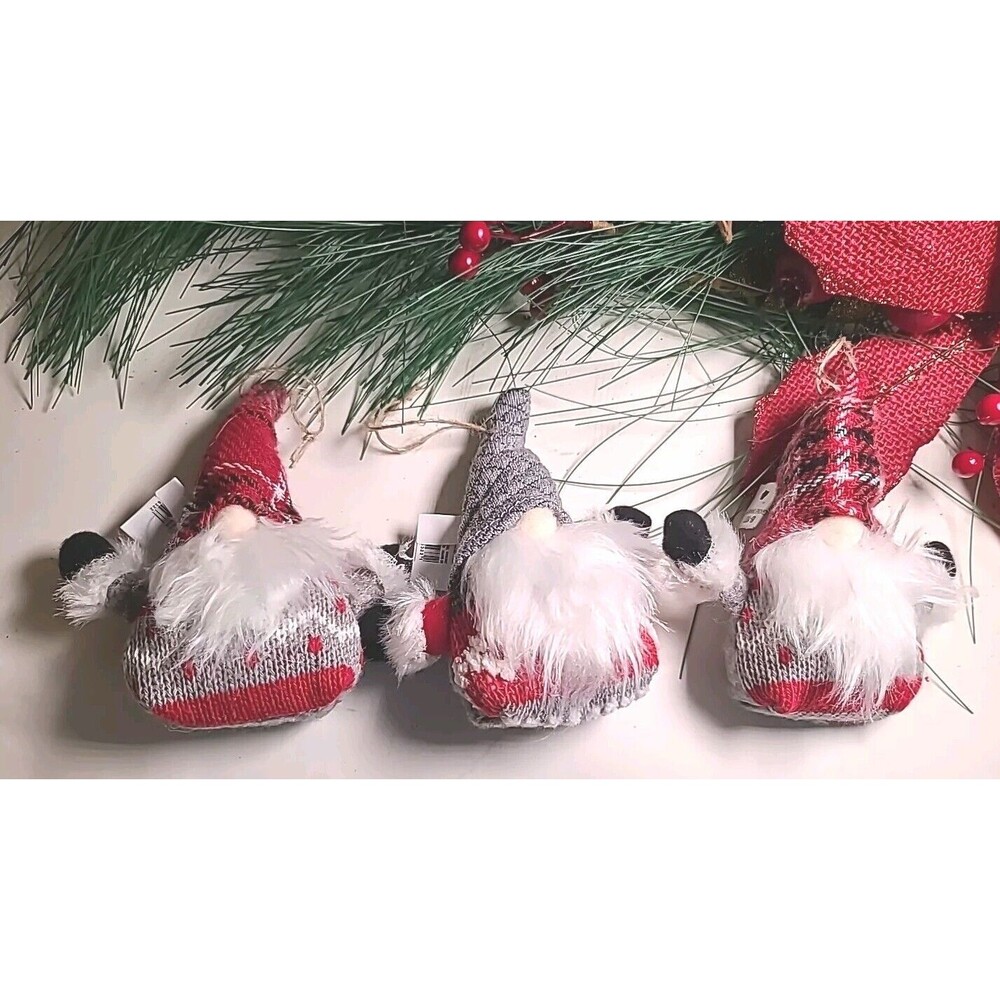 NWT Set Of 3  Nordic Gnome Christmas Ornament 5" Midwest Gift Knit/ Felt Plush